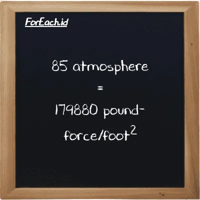 85 atmosphere is equivalent to 179880 pound-force/foot<sup>2</sup> (85 atm is equivalent to 179880 lbf/ft<sup>2</sup>)